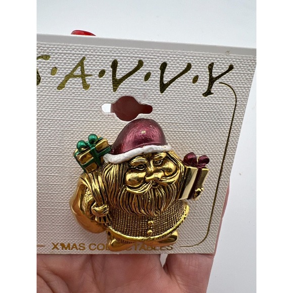 Women's Jewelry Gold-Tone Santa Claus Pin Brooch S.A.V.V.Y X'Max Collectable - Picture 6 of 7